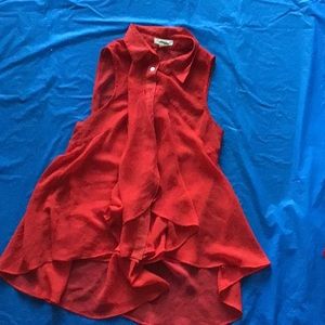 Red chiffon sleeveless layered blouse
